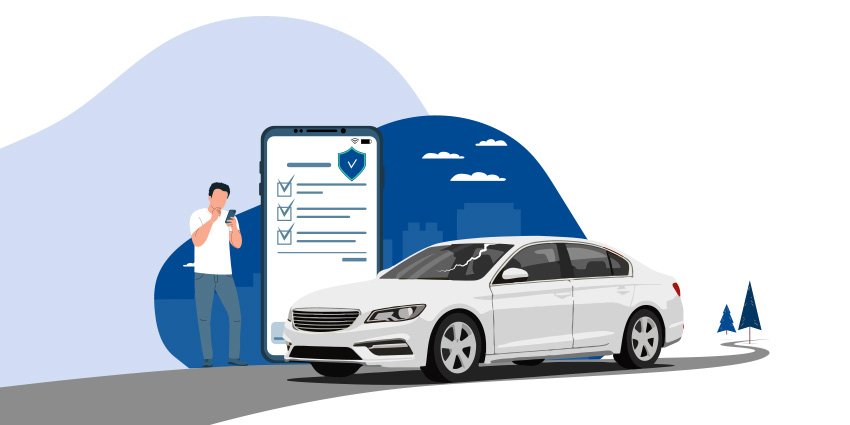 Homme avec un bris de glace sur sa voiture assurée chez Allianz
