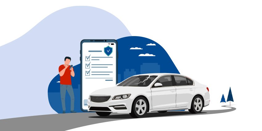 Homme avec un bris de glace sur sa voiture assurée chez AXA