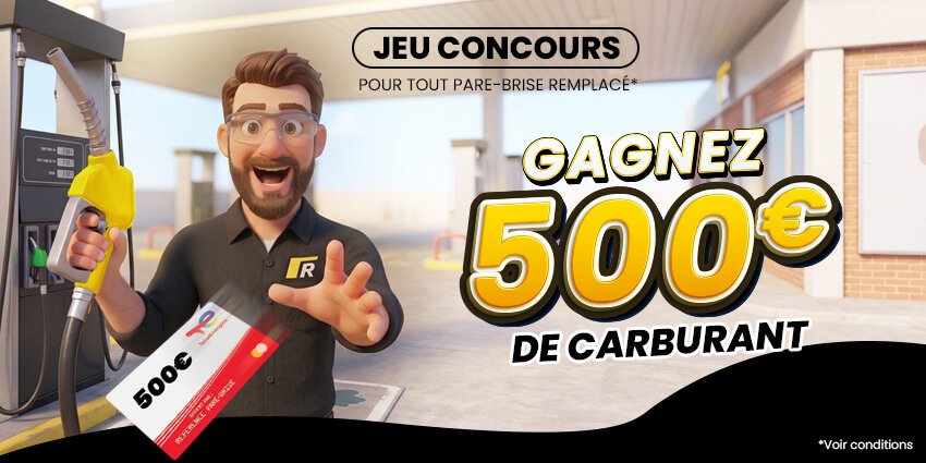 Personnage 3D tenant une pompe à carburant dans une station service