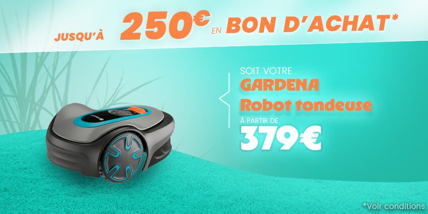 Robot tondeuse sur une pelouse