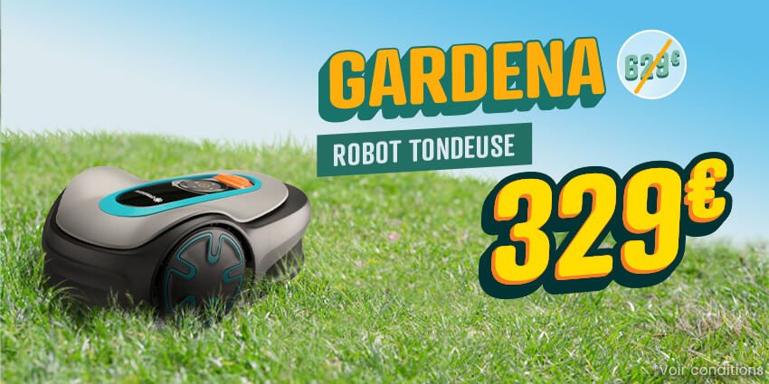 Robot tondeuse sur une pelouse