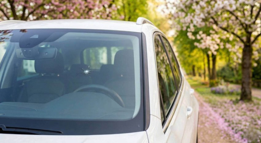 Voiture avec un pare-brise impacté